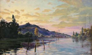 Coucher De Soleil Sur Un Fleuve by Paul Louchet