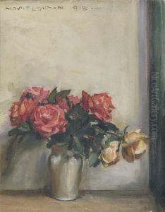 Red And Cream Roses In A Vase by William Mouat Loudan
