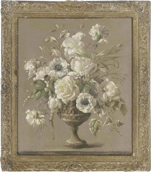 Roses, Carnations And A Lily In A Pewter Vase - view 1