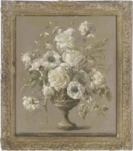 Roses, Carnations And A Lily In A Pewter Vase by Terence Loudon