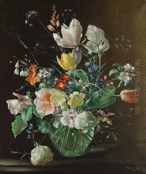 Still Life Of Flowers In A Glass Vase - view 1