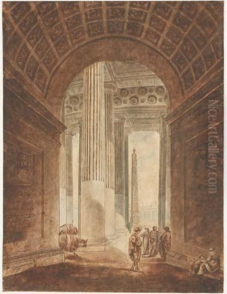 The Colonnade Of The Piazza Of Saint Peter's, Rome, With Theobelisk Seen Through An Arch - view 1