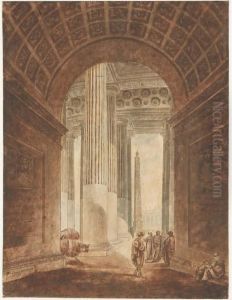 The Colonnade Of The Piazza Of Saint Peter's, Rome, With Theobelisk Seen Through An Arch