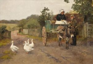 Donkey Andtrap With Farmers And Geese by Emma Louise Hardman
