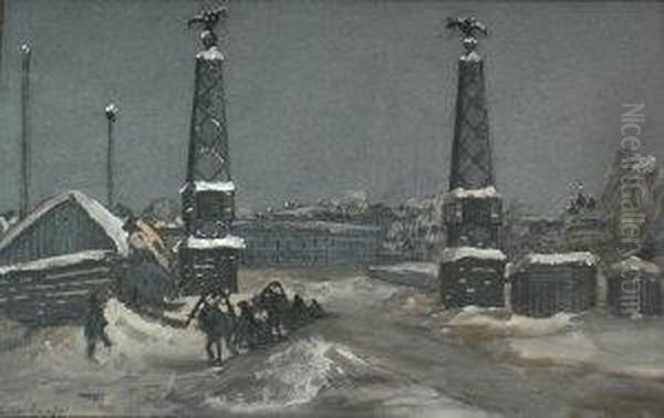 Industrial Scene In Winter At Twilight - view 1