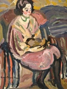 Femme Assise Tenant Un Chat by Maurice Albert Loutreuil
