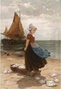 A Volendam Girl On The Beach by Edmond Louyot