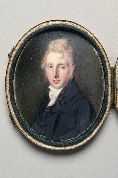 A Young Man With Fair Curling Hair And Blue Eyes, Wearing White Tied Stock And Black Coat - view 1