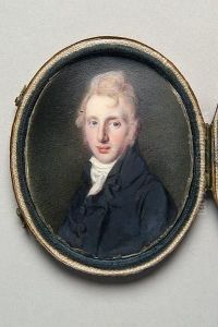 A Young Man With Fair Curling Hair And Blue Eyes, Wearing White Tied Stock And Black Coat by Samuel Lover
