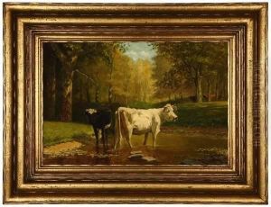 Two Cows Watering by Clinton Loveridge