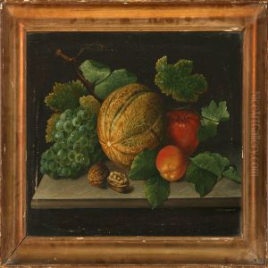 A Pair Of Still Lifes With Fruits On Stone Frames by Christine Marie Lovmand