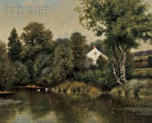 The Lowell House Beside A Duck Pond by Milton H. Lowell