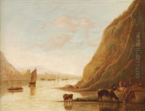 Estuary Scene With Cattle Watering Estuary Scene With Cattle Watering