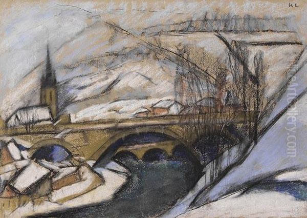 Winterlicher Gebirgsortmit Brucke - view 1