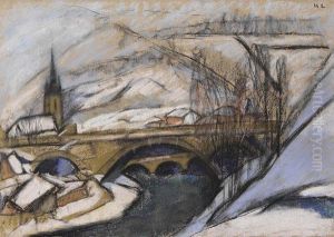 Winterlicher Gebirgsortmit Brucke by Kathe Lowenthal
