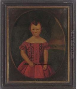 Portrait Of A Young Girl, Three-quarter-length, In A Red Dress Holding A Whip Before A Landscape
