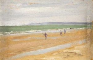 Figures On A Beach (mountain Landscape Verso) by Lowes Dalbiac Luard