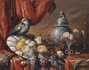 Still Life With Fruit, Parrots And Flowers