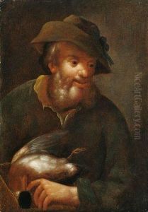 Der Vogelhandler Mit Einer Gans Und Seine Frau Mit Wachteln by Theodore Lubienetzky