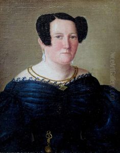 Bildnis Einer Dame, In Blauem Kleid Mit Lockenfrisur by August Lucas