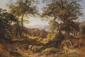 A Family Gathering Wood In The Hills Above Heidelberg by August Lucas