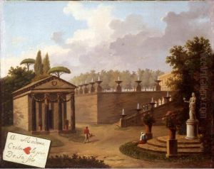 A Classical Garden Landscape With Figures, A Trompe-l'oeil Of A Playing Card In The Lower Left Hand Corner