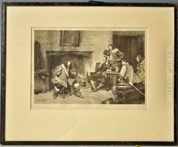 A Carolean Interior Scene Of Five Cavaliers In Discussion By A Fireside - view 1