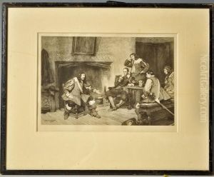 A Carolean Interior Scene Of Five Cavaliers In Discussion By A Fireside
