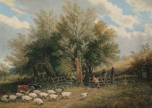 Country Landscape With Cattle, Sheep And Figures By Gate