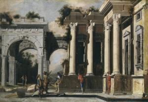 Ruins And Columns In Composite Order Witharch by Ascanio Luciani