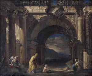 Saint Augustin Et L'ange Dans Des Ruines Antiques