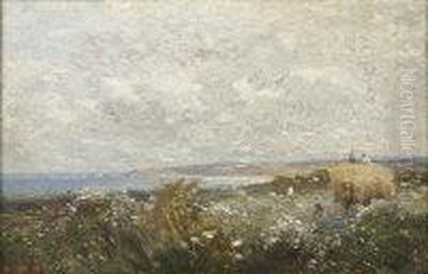 Figures Gathering Hay In A Coastal Landscape - view 1