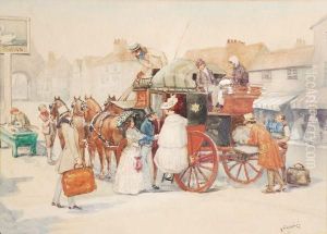 Coaching Scene Outside The Swan Inn by Albert Ludovici