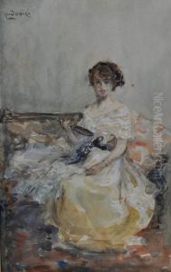 Young Woman Wearing A Ballgown by Albert Ludovici