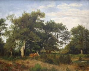 Baumbestandene Sommerlandschaft Mit Holzstapel by Carl Julius Ludwig