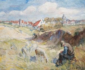 A Shepherd Before Knokke-le-zoute by Henri Louis Ludwig