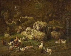 Schafe Im Stall. by Henri Louis Ludwig