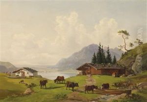 Landscape Withcows In The Foreground