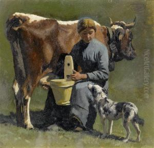 Milk Maid With Dog by Albert Lugardon