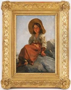 Jeune Paysanne Assise Sur Les Rochers