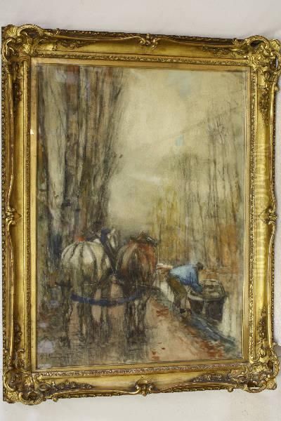 Boer Met Paarden Op Jaagpad Langs Een Vaart - view 1