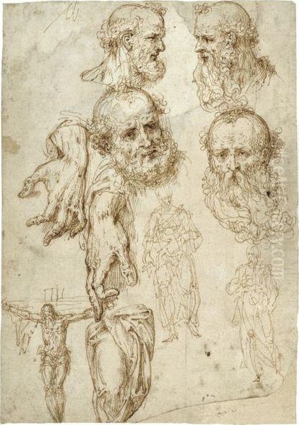 A Sheet Of Studies Including Heads, Hands And Figures - view 1