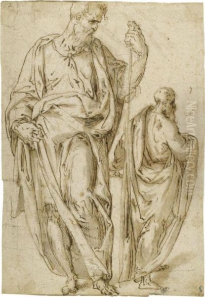 Two Standing Figures, One Holding A Staff In His Left Hand - view 1