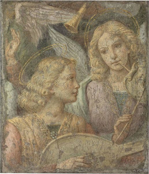 Angels Making Music Detached Gilded Fresco - view 1