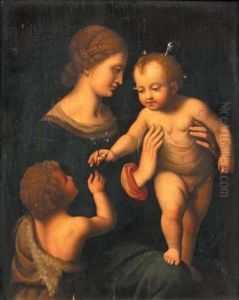 La Vierge Avec L'enfant Jesus Et Saint-jean-baptiste Enfant by Bernardino Luini