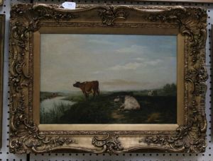 Cattle Resting On The Bank Of A River by William Luker