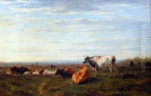 Cattle Grazing In River Landscape by William Snr Luker