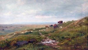 Cattle And Sheep Grazing In Open Landscape by William Snr Luker