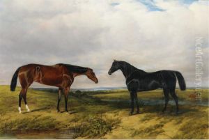 Two Horses In An Extensive Landscape by William Snr Luker