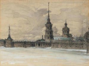 Winter Evening, The Peter And Paul Fortress, St Petersburg by Georgi Kreskentevich Lukomskii
